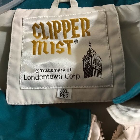 Men’s jacket. Clipper mist of London town brand.Cream colored with teal accents. - Picture 3 of 7